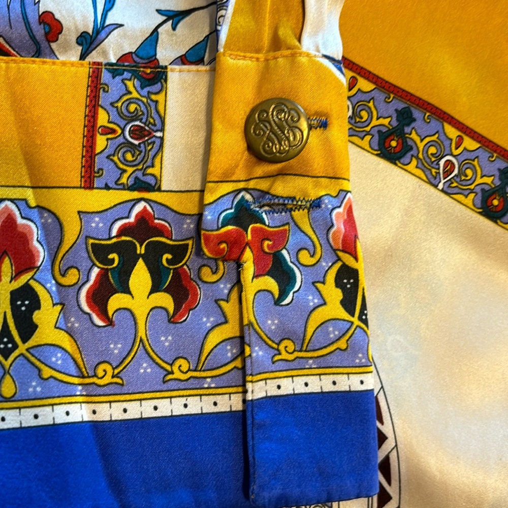 Massardi Gold Label vintage silk Imari blues/golds blouse/tunic size XL - Picture 11 of 12